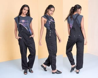 OVERALLS DKNY BLACK cotton vintage women 90s pants Loose slouchy / Medium