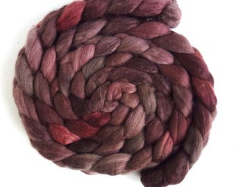 Polwarth/Silk Roving - Handpainted Spinning or Felting Fiber, Rust Shadows