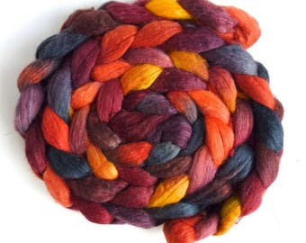 Polwarth/Silk 60/40 Roving - Handpainted Spinning or Felting Fiber, Sloss Furnace