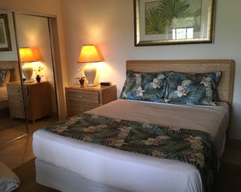 Bed Scarf/Runner with pillow shams Orchid & Plumeria