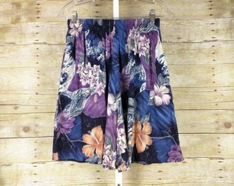 Vintage High Waist Purple Blue Hawaiian Print Shorts Misses S M Shannon Marie 80s