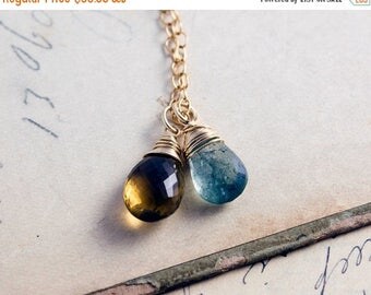 Moss Aquamarine Necklace, Moss Aquamarine, March Birthstone, Gold Necklace, Whiskey Quartz, Wire Wrapped, Gemstone Pendant, Gold Filled