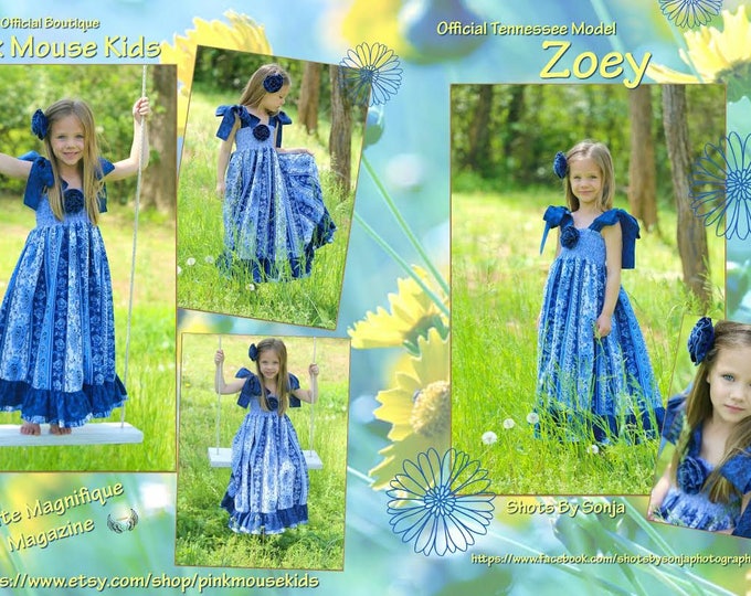 Blue and Yellow Spring Dress - Girls Birthday Dress - Kimono Dress - Toddler Girl Clothes - Teen Preteen Fashion - 12 months to 14 years