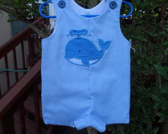 Boy's Jon Jon Romper with Happy Whale Sizes 6 mo. Handmade