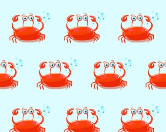 Beach Crab Fabric - Crab By The French Girl - Blue Red Ocean Nautical Kids Nursery Sea Shore Cotton Fabric By The Yard With Spoonflower