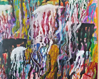 dARK mATTER cHAKRA abstract art painting original watercolors DRIPS 11" x 15" modern contemporary artwork