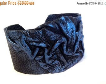 50% OFF SALE Metallic blue Leather bracelet Women cuff Leather jewelry Wristband Casual Elegance collection.