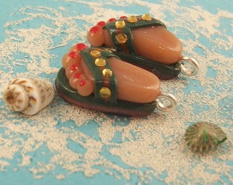 Flip Flops - Handmade Polymer Clay CHARMS with Feet