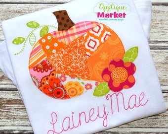 Machine Embroidery Design Embroidery Pumpkin Flower Patchwork Applique INSTANT DOWNLOAD