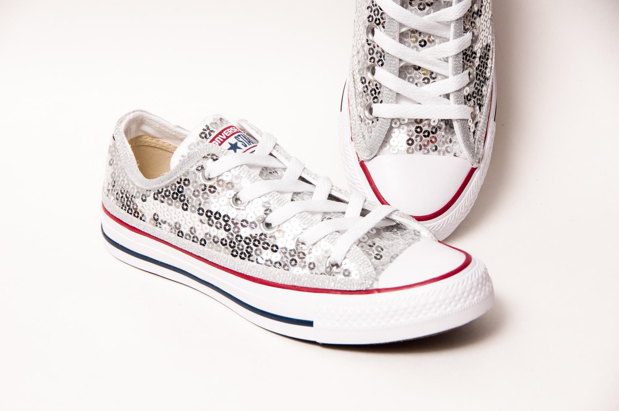 Sequin Silver Canvas Converse All Star Low Top Sneakers