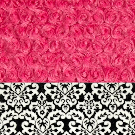 Minky Adult Blanket, Personalized Blanket - Pink Fuchsia Rose & Black Throw Twin Size // Pink Black Blanket // Soft Blanket // Name Blanket