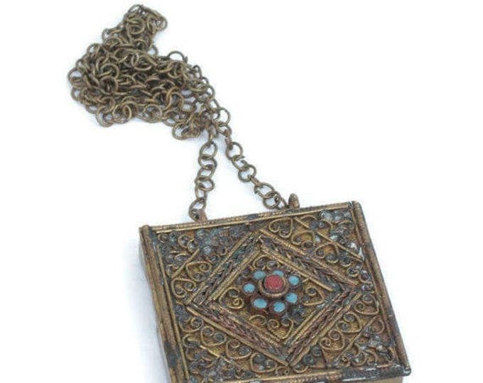 Tibetan Buddhist Prayer Box Ghau Necklace with Paper Note As Is