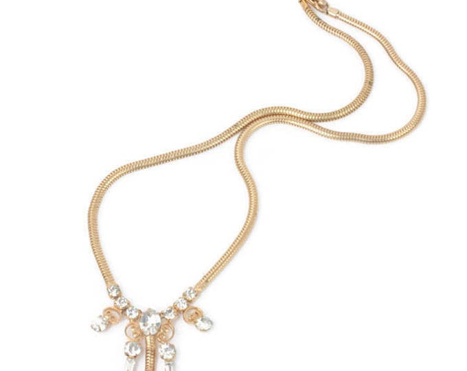 Crystal Dangle Necklace Gold Tone Snake Chain Leo Glass Vintage