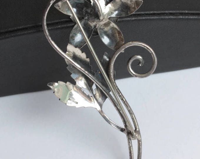 Sterling Silver Retro Flower Brooch 1940s Gift Idea