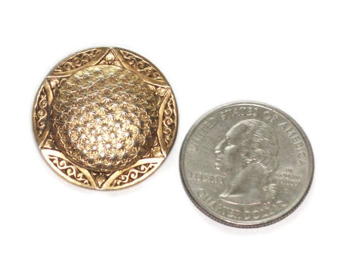 Embossed Round Gold Tone Pin Star Motif Smaller Size Signed Freirich