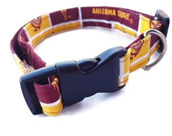 ASU Dog Collars, Medium and Large, Sparky Fabric, Ready To Ship, Arizona State University Gift, OOAK, CIJ