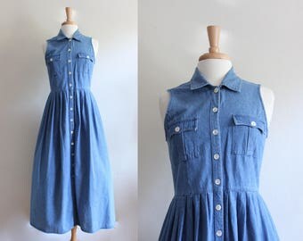 Vintage 1990s Sleeveless Denim Midi Dress