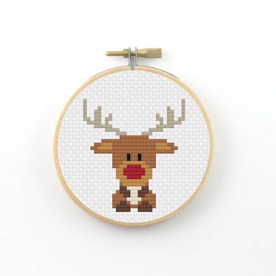 Rudolph the red nosed reindeer cross stitch pattern Christmas