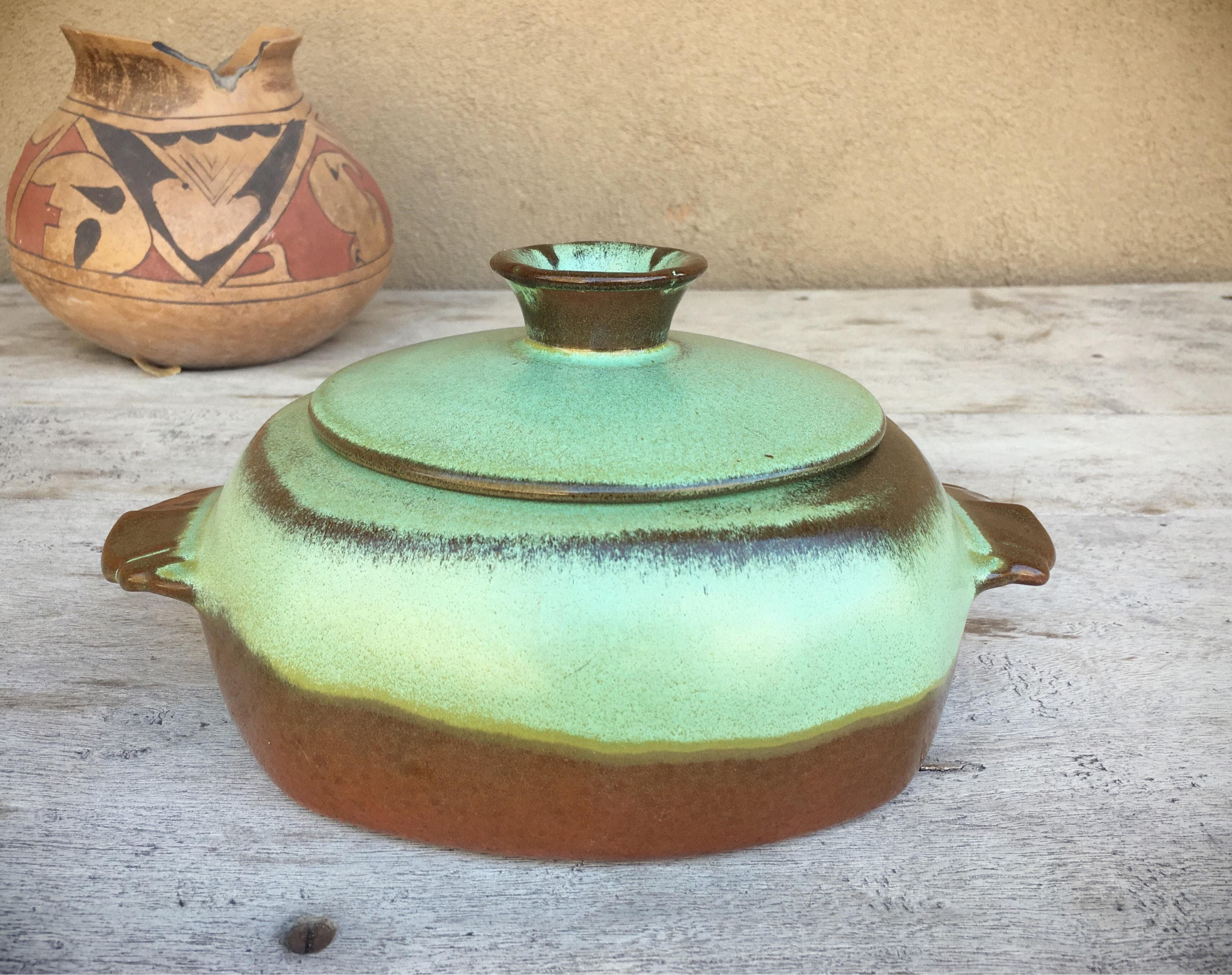 Frankoma Pottery Covered Casserole 5V Prairie Green, Midcentury ...