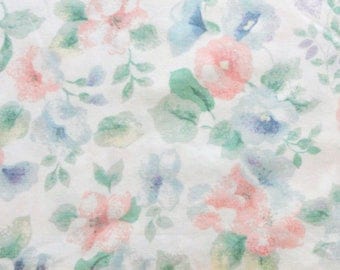 Vintage full/double bed sheet, pink blue green floral bedding, vintage fabric 1970s bed linens, country cottage flowers, repurpose crafting