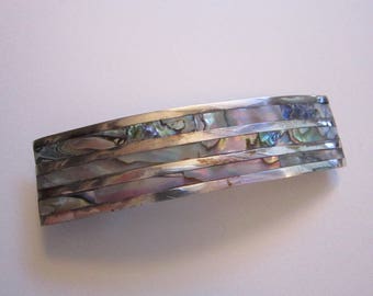 vintage barrette - silver and abalone stripes