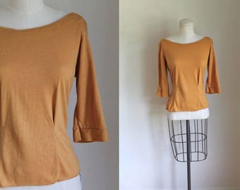 vintage 1960s top - JUDY BOND mustard button back knit blouse / M