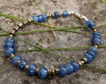 Kyanite and pyrite bracelet | gemstone bracelet | beaded bracelet | Strung gemstone bracelet | Sterling silver | Boho bracelet
