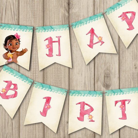 MOANA BIRTHDAY BANNER Printable Baby Moana Banner Happy