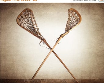 FLASH SALE til MIDNIGHT Vintage Lacrosse Sticks Crossed Photo Print, Lacrosse Prints, Wall Decor, Wall Art, Sports Decor, Vintage Lax, Lac