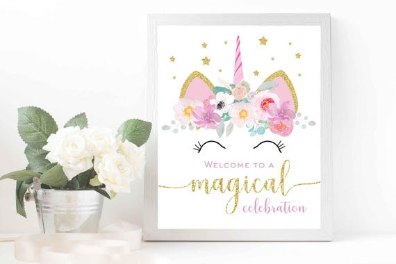  Unicorn birthday party sign Magical unicorn welcome sign