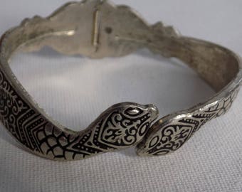 Vintage bracelet, hinged cuff snake bracelet signed "S", embossed snake,jewelry