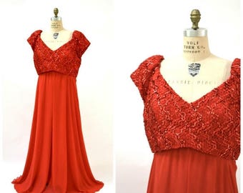 SALE Vintage Red Sequin Dress Evening Gown Size 22 XL plus size// Vintage Red Dress Plus Size Party Pageant 80s Prom Dress XL by Alyce Desig