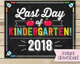 Last Day of Kindergarten Sign - Last Day of School Printable - Kindergarten Graduation Sign - Photo Props - Chalkboard Sign Instant Download
