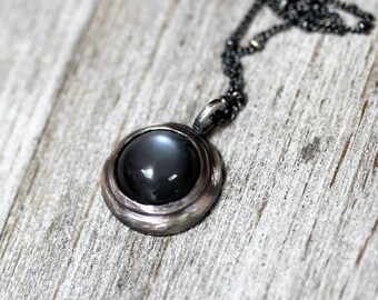 Platinum Gray Moonstone Necklace, Shimmering Gunmetal Gray Stone Oxidized Sterling Silver Necklace Moonstone Jewelry - Saturn