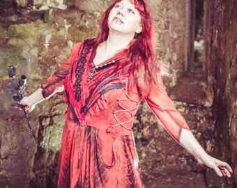 Gothic ball gown, prom dress, red & black fairy gypsy pirate costume, party dress, fire goddess dress, Valentine's dress