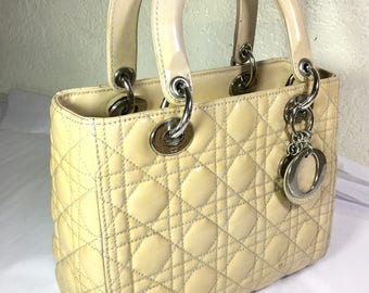 Vintage CD Cannage Lady Cannage Beige Quilted Leather Bag OBO
