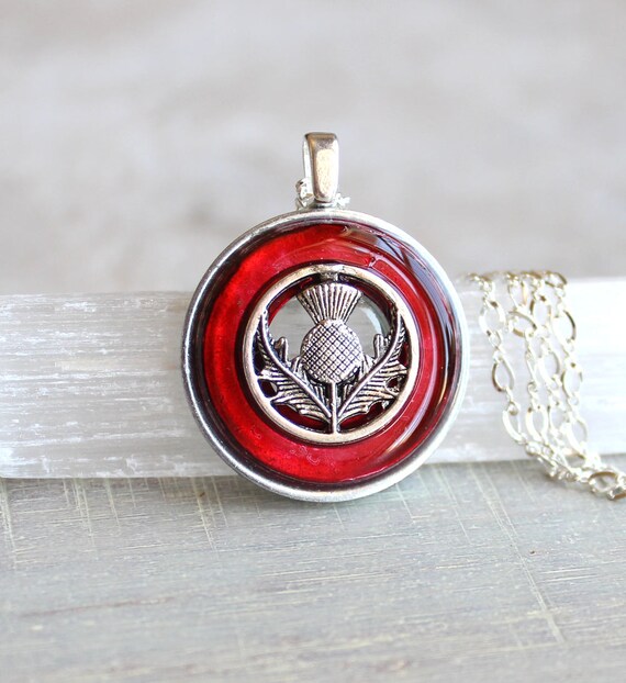 red Scottish thistle necklace flower necklace thistle