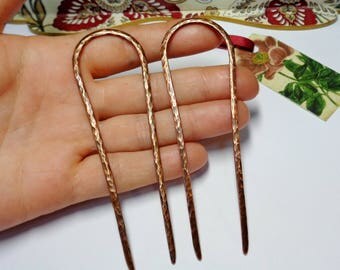 2 Copper Hair Pins 4" - Boho Hair Accessories - Metal Hair Forks - Barrettes Combs Hair Sticks - Hair Jewelry - Womens Gift - Gift for Her