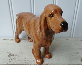 Cocker Spaniel Dog Figurine, Large. Vintage Beswick of England Animal Figure. Horseshoe Primula.