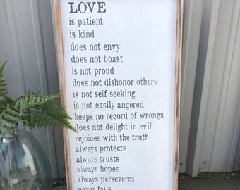 Love is patient, love is kind - 1 Corinthians 13 - lovely wedding gift, 18x36 or 24x48