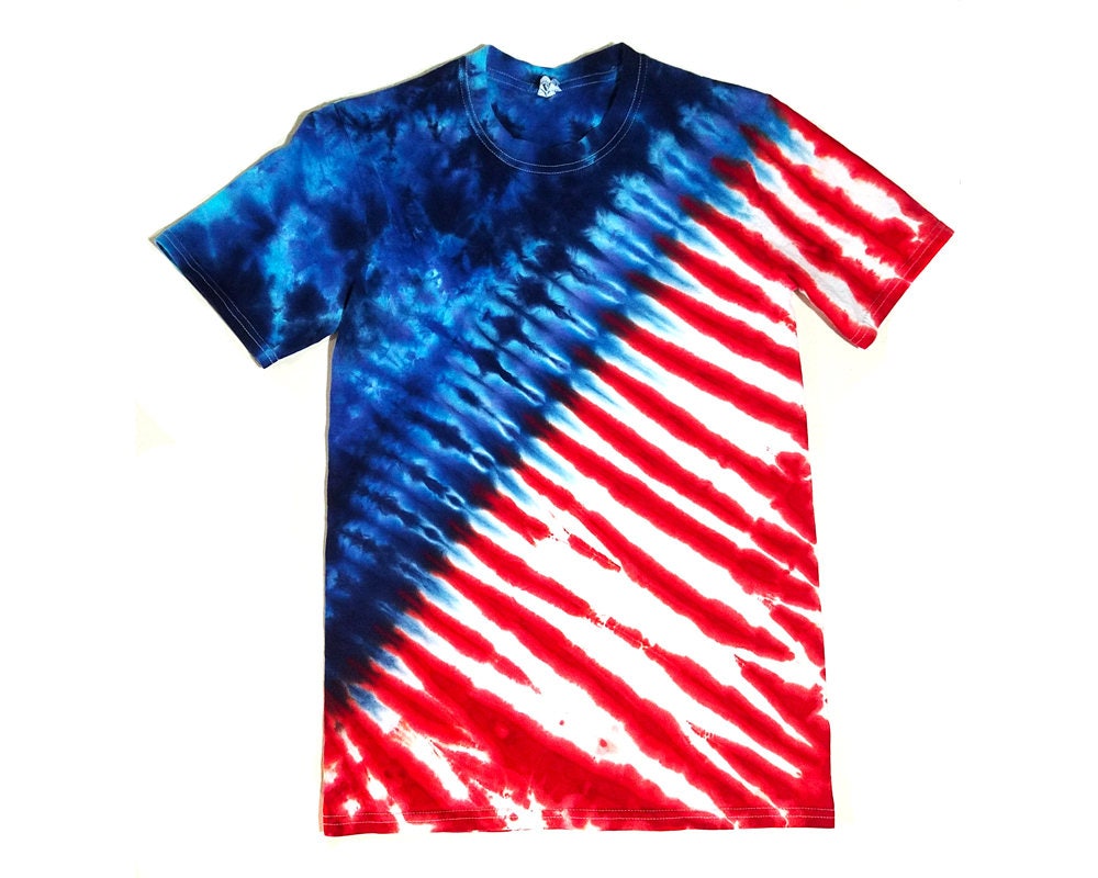 Patriotic Stripes Mens Red White and Blue Tie Dye Shirt 4th