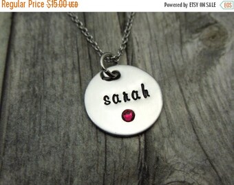 SALE Name necklace with birthstone crystal, personalized mothers necklace