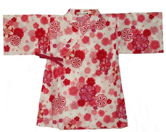 KIMONO ENFANT fleurs roses paillettes