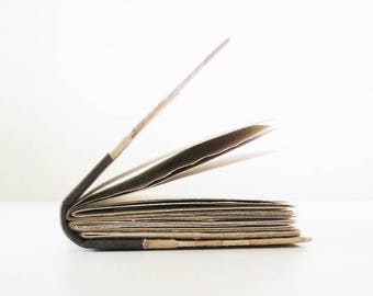 Artist's Book, original drawings, paper art, handmade notebook, vintage brown leather, French text, story, journal, livre d'artiste, 4x6