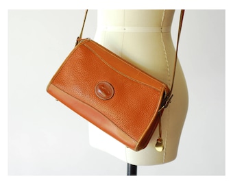 vintage Dooney & Bourke british tan all weather leather zip top purse / british tan crossbody bag