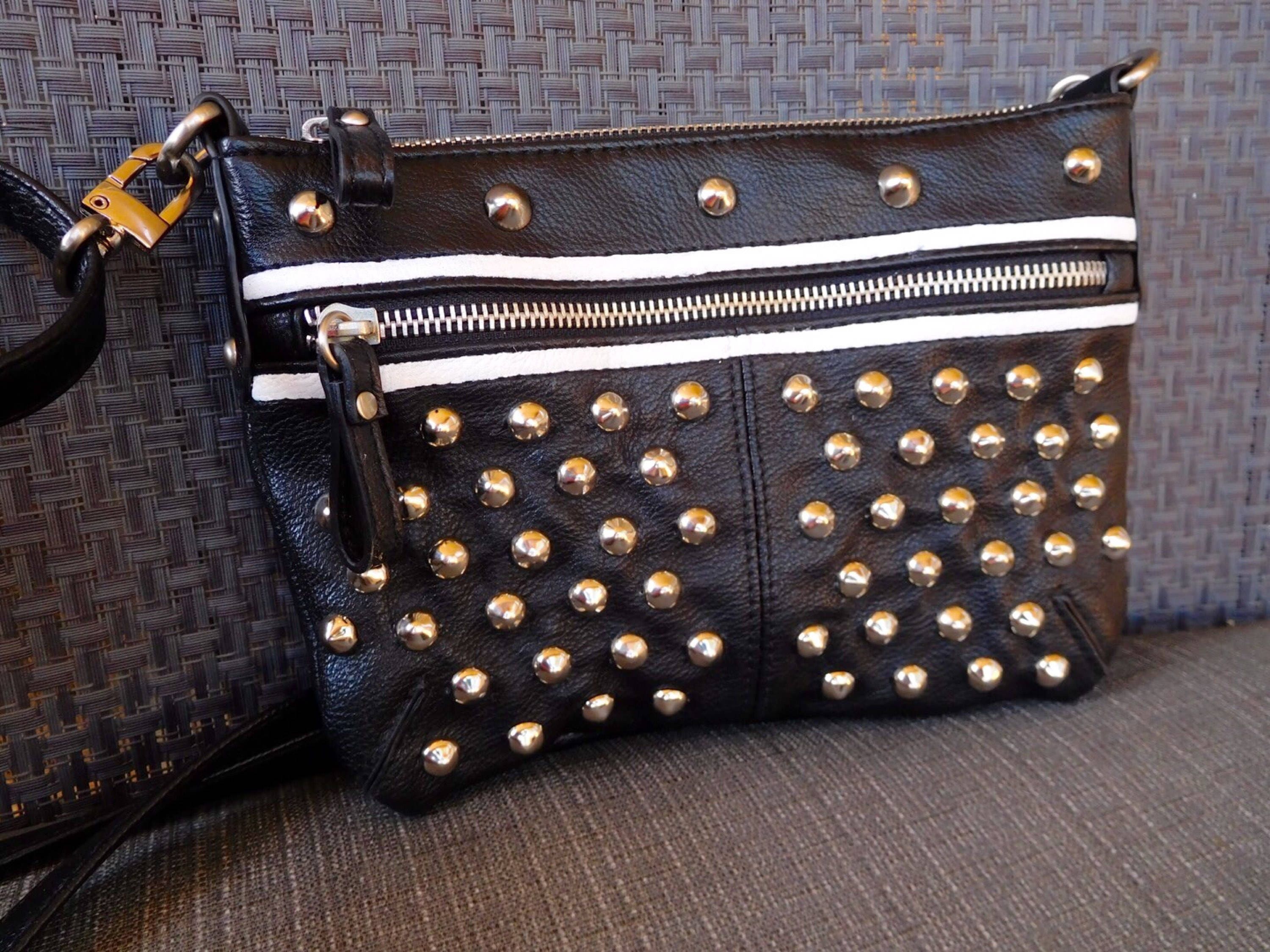 Black and white faux leather studded punk purse punk chick