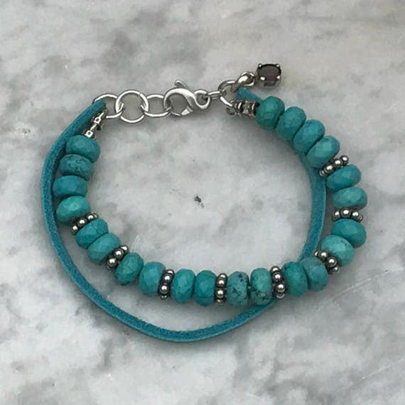 Turquoise - Sterling Silver Bracelet - Garnet Dangle Pendant - Artisan Southwestern Cowgirl Jewelry - Sundance Style