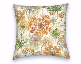 Orange Green Blue Cream Little Tree Decorative Throw Pillow-18x18 or 20x20 or 22x22- Pillow Cover- Accent Pillow