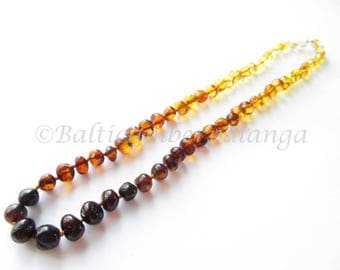Baltic Amber Necklace, Rainbow Color Rounded Beads, For Adults