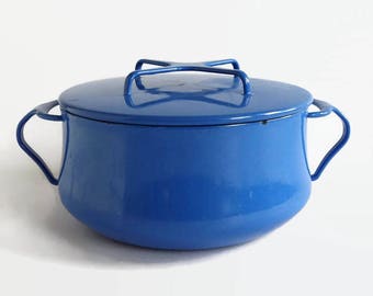 Vintage Dansk Kobenstyle Enamel, Covered Casserole Pot, Small Blue Dutch Oven